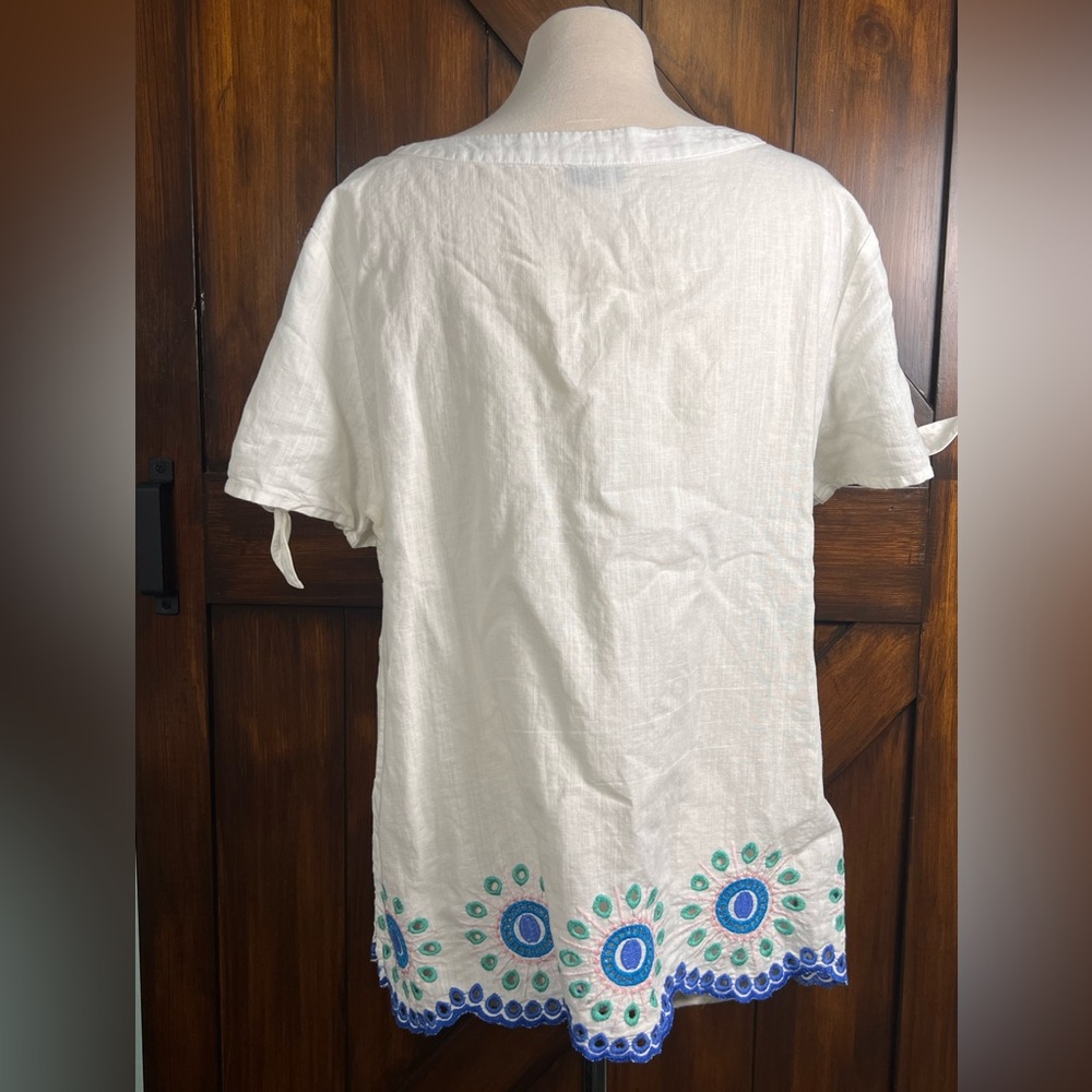 Talbots Embroidered White and Blue Women's Coastal Bohemian Tunic Top Women's XL - Picture 4 of 7
